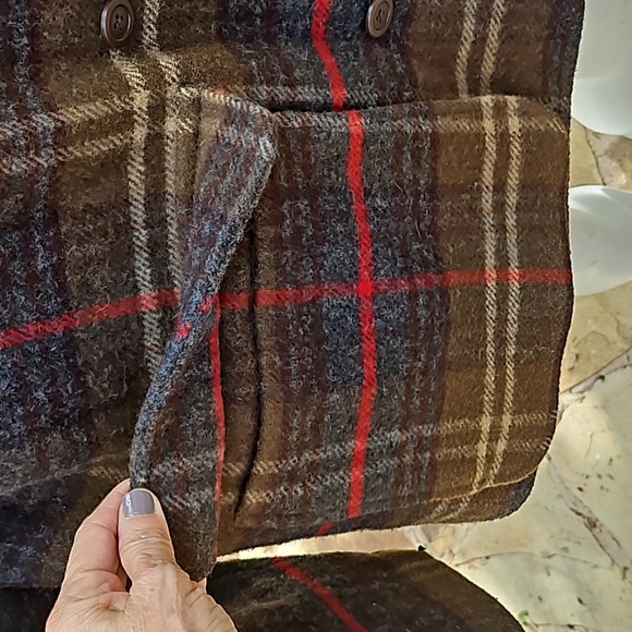 Vintage J CREW Men's Brown Wool Plaid lined chore coat jacket leather collar L - Picture 3 of 15